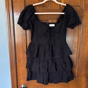 Altar’d State Black Tiered Dress with Puff Sleeves Size Medium